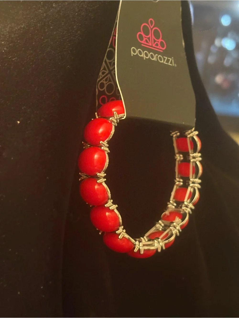 paparazzi Red Beaded Hoop Bracelet with Silver-Tone Accents